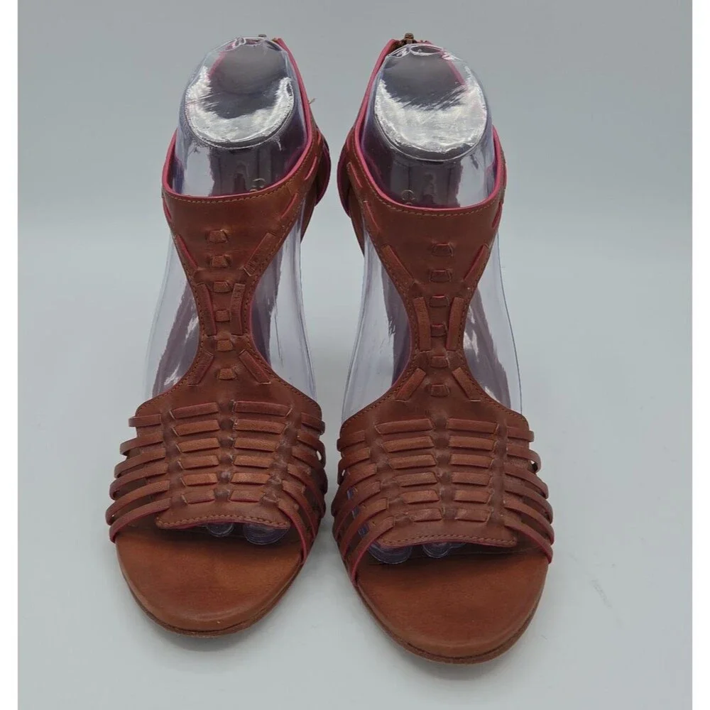 Cole Haan Air Valencia Women's Open Peep Toe Leather Heels Sandals Shoes Brown 9